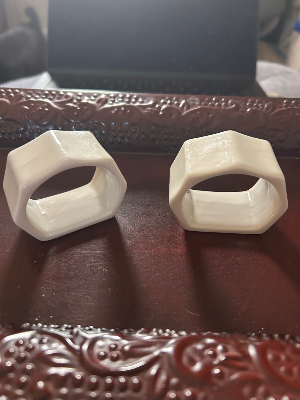 White Ceramic Hexagon Napkin Rings (Set of 2)*